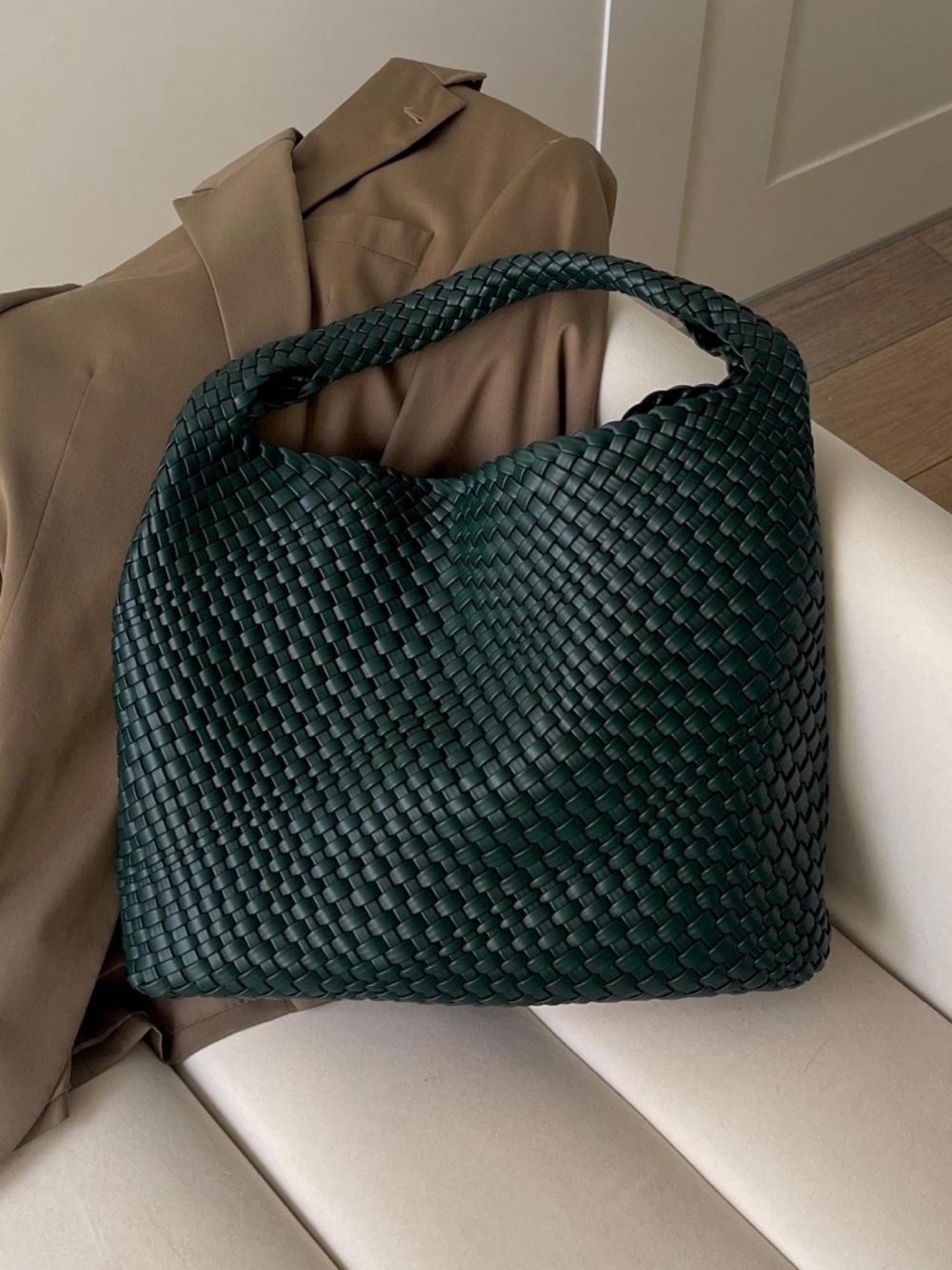 large green woven bag